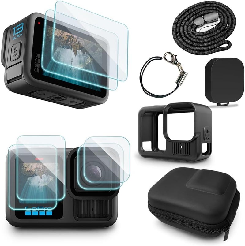Huadu Screen Protector Compatible for GoPro Hero 13 Black,Tempered Glass Film Full Coverage with Silicone Cover Sleeve and Hard Shell Travel Storage Carrying Case - Image 1